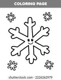 Education game for children coloring page of cute cartoon snowflake line art printable winter worksheet