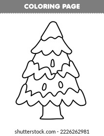 Education game for children coloring page of cute cartoon snowy pine tree line art printable winter worksheet