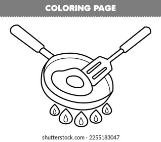 Education game for children coloring page of cute cartoon frying pan and spatula line art printable tool worksheet