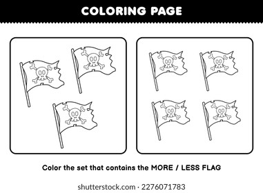 Education game for children coloring page more or less picture of cute cartoon flag line art set printable pirate worksheet