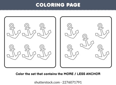 Education game for children coloring page more or less picture of cute cartoon anchor line art set printable pirate worksheet