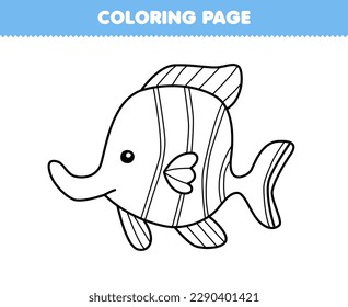 Education game for children coloring page of cute cartoon fish line art printable animal worksheet