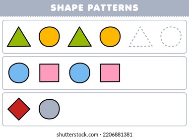 Education Game For Children Complete The Pattern From Triangle Circle Square Rhombus Geometric Shapes Worksheet