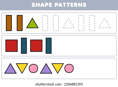 Education game for children complete the pattern from rectangle triangle square triangle circle geometric shapes worksheet