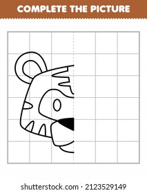 Education game for children complete the picture cute tiger head half outline for drawing