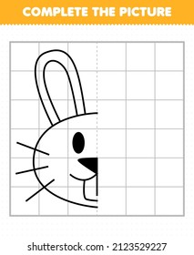 Education game for children complete the picture cute rabbit head half outline for drawing