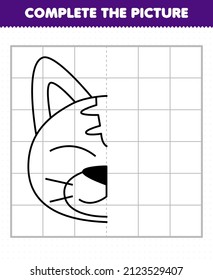 Education game for children complete the picture cute cat head half outline for drawing