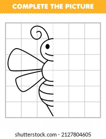 Education game for children complete the picture cute bee head half outline for drawing