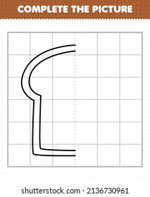 Education game for children complete the picture cartoon food bread half outline for drawing