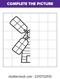 Juego de educación para niños completa la imagen de la mitad del contorno del molino de viento lindo de dibujos animados para dibujar una hoja de trabajo de granja imprimible