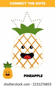 Education game for children connect the dots handwriting practice with cute cartoon fruit pineapple character