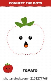 Education game for children connect the dots handwriting practice with cute cartoon vegetable tomato character