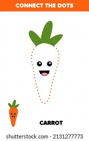 Education game for children connect the dots handwriting practice with cute cartoon vegetable carrot character