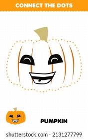 Education game for children connect the dots handwriting practice with cute cartoon vegetable pumpkin character