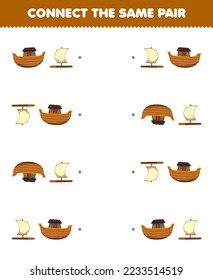 Education game for children connect the same picture of cute cartoon ark and raft pair printable transportation worksheet