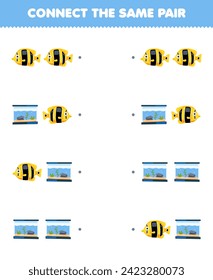 Education game for children connect the same pair of fish and aquarium printable pet worksheet
