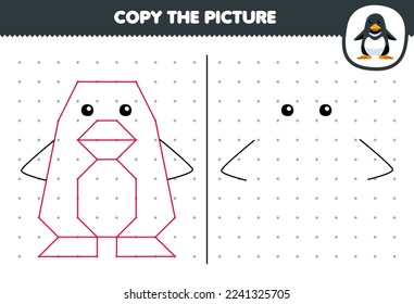 Education game for children copy cute cartoon penguin picture by connecting the dot printable underwater worksheet