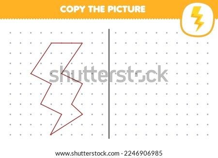 Education game for children copy cute cartoon thunder picture by connecting the dot printable nature worksheet