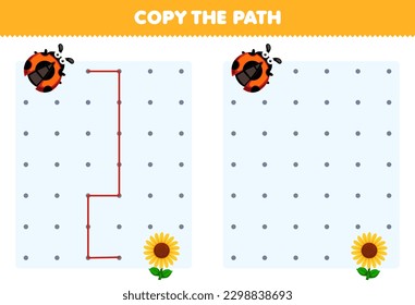 Education game for children copy the path help ladybug move to the sunflower printable animal worksheet