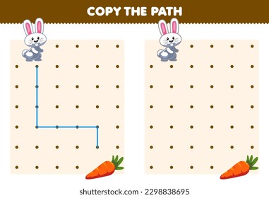 Education game for children copy the path help rabbit move to the carrot printable animal worksheet