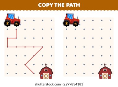 Erziehungsspiel für Kinder kopieren den Pfad Hilfe Traktor auf den landwirtschaftlichen druckbaren Transport-Arbeitsblatt