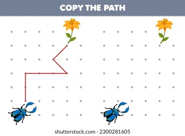 Juego de educación para niños copie la ruta de acceso del escarabajo de ayuda stag mover a la flor imprimible hoja de cálculo de error