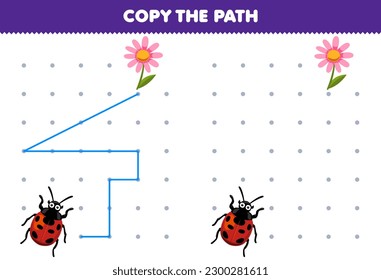 Juego de educación para niños copie la ruta de acceso ayuda ladybug mover a la flor printable bug hoja de trabajo