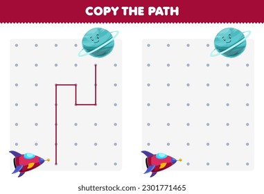 Education game for children copy the path help space ship move to the blue planet printable solar system worksheet