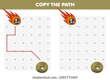 Education game for children copy the path help comet move to the planet printable solar system worksheet