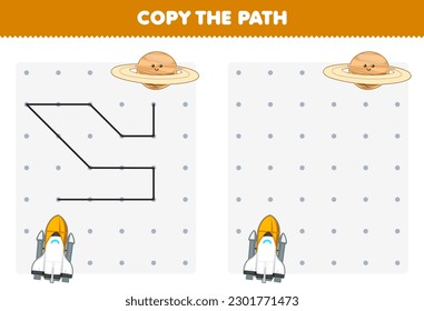 Education game for children copy the path help spaceship move to the planet printable solar system worksheet