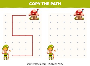 Juego de educación para niños copie el camino ayuda a enanos a mudarse a la casa de hongos hoja de cálculo imprimible de halloween
