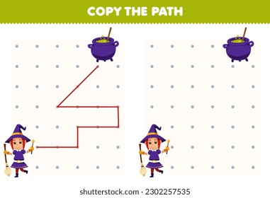 Juego de educación para niños copie la ruta de acceso ayuda a la bruja mover a la hoja de cálculo de halloween imprimible cauldron