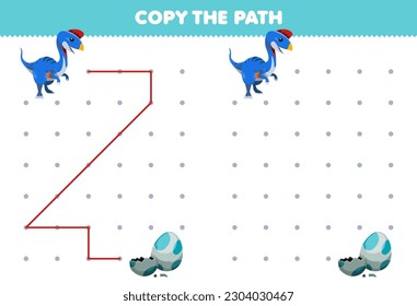 Education game for children copy the path help oviraptor move to the egg printable prehistoric dinosaur worksheet