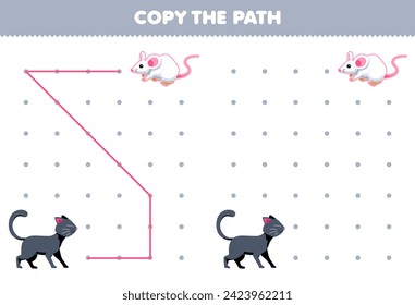 Erziehungsspiel für Kinder kopieren Sie den Pfad, damit die Katze zum druckbaren Arbeitsblatt für das Haustier mit der Maus wechseln kann