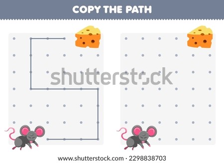 Education game for children copy the path help mouse move to the cheese printable animal worksheet