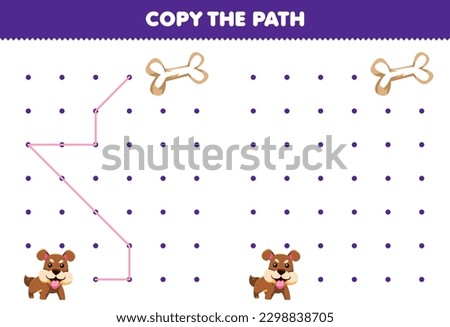 Education game for children copy the path help dog move to the bone printable animal worksheet