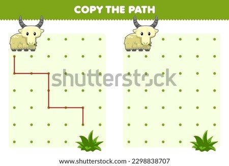 Education game for children copy the path help goat move to the grass printable animal worksheet