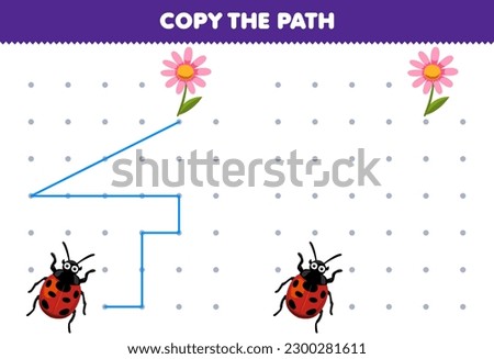 Education game for children copy the path help ladybug move to the flower printable bug worksheet