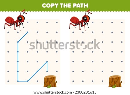Education game for children copy the path help ant move to the wood log printable bug worksheet