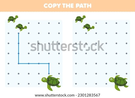 Education game for children copy the path help baby turtle move to the big turtle printable underwater worksheet