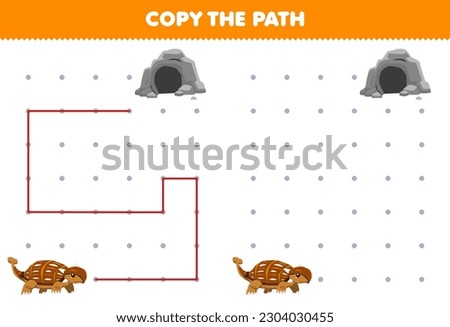 Education game for children copy the path help ankylosaurus move to the cave printable prehistoric dinosaur worksheet