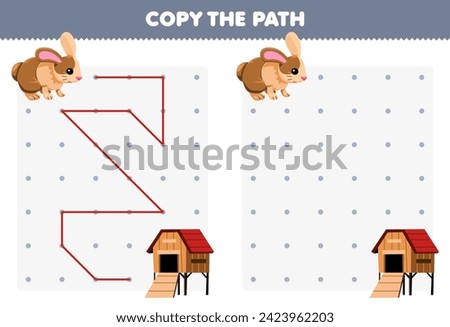 Education game for children copy the path help rabbit move to the hutch printable pet worksheet
