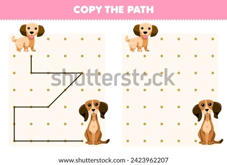 Education game for children copy the path help puppy move to the dog printable pet worksheet