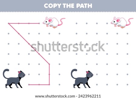 Education game for children copy the path help cat move to the mouse printable pet worksheet