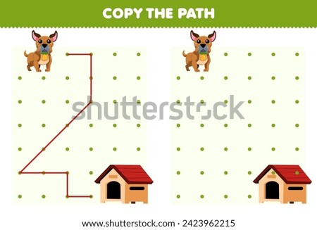 Education game for children copy the path help dog move to the kennel printable pet worksheet