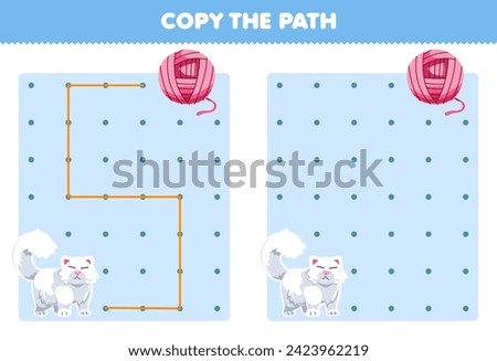 Education game for children copy the path help cat move to the yarn ball printable pet worksheet