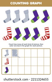 Education Game For Children Count How Many Cute Cartoon Socks Then Color The Box In The Graph Printable Wearable Clothes Worksheet