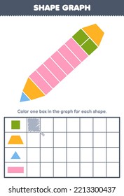 Education game for children count how many shape of square trapezoid triangle and rectangle then color the box in the graph printable shapes worksheet