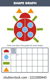 Education game for children count how many shape of semicircle circle rectangle and triangle then color the box in the graph printable shapes worksheet