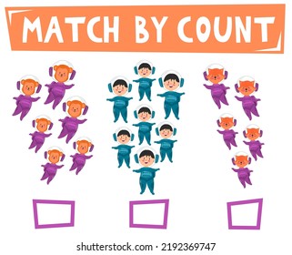Education game for children count and match count the number of cute cartoon solar system comet uranus saturn planet and match with the right numbers printable worksheet. Astronauts
